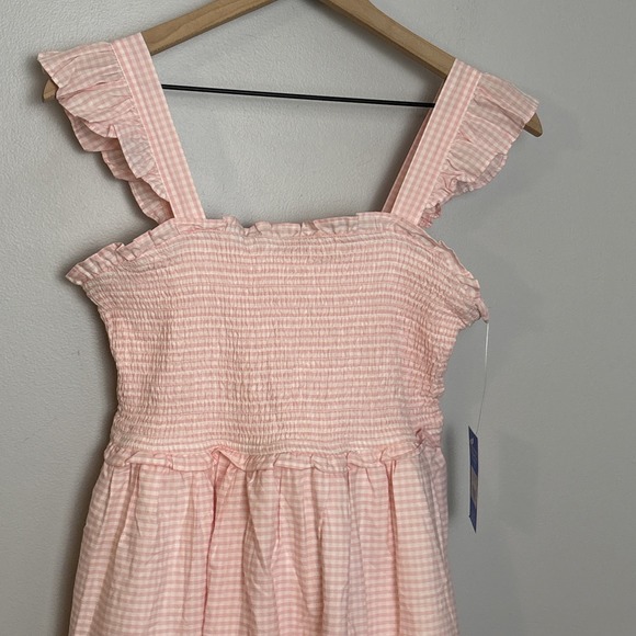Ruffle‎ Butts Women's Medium Smocked Flutter Strap Dress Pink White Gingham Midi - Picture 8 of 8